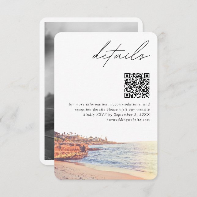 Carte D'accompagnement La Jolla Mariage Détails Moderne Détails QR Code (Devant / Derrière)