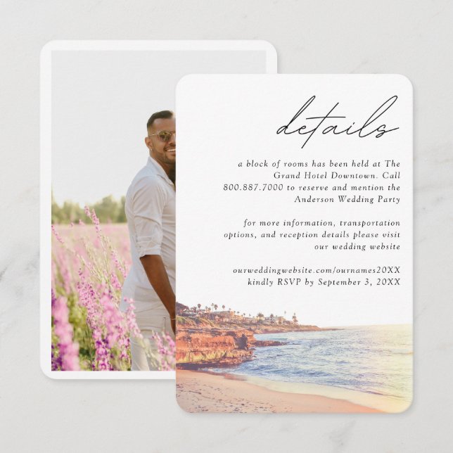 Carte D'accompagnement La Jolla Mariage Hotel Détails du bloc de chambre (Devant / Derrière)