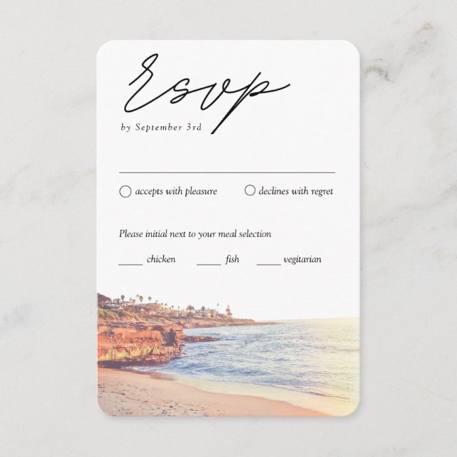 Carte D'accompagnement La Jolla Mariage traditionnelle option de repas RS (Devant)