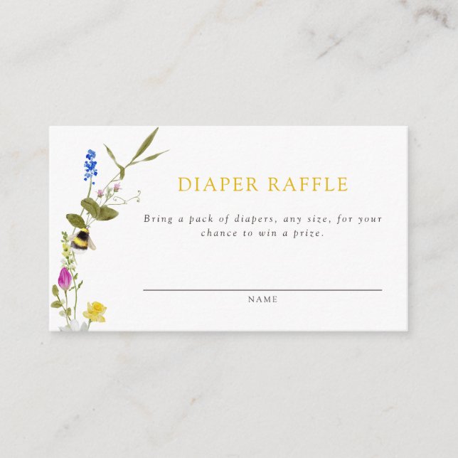 Carte D'accompagnement La maman à être Fleur sauvage Bee Diaper Raffle (Devant)