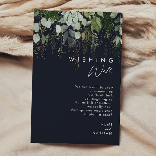 Carte D'accompagnement La verdure et la feuille d'or | Dark Navy Wishing  (Créateur téléchargé)