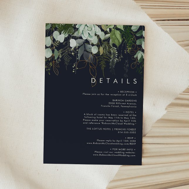 Carte D'accompagnement La verdure et la feuille d'or | Détails Dark Navy (Créateur téléchargé)