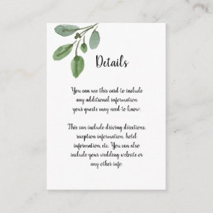 Carte D'accompagnement La verdure simple d'aquarelle Script des détails