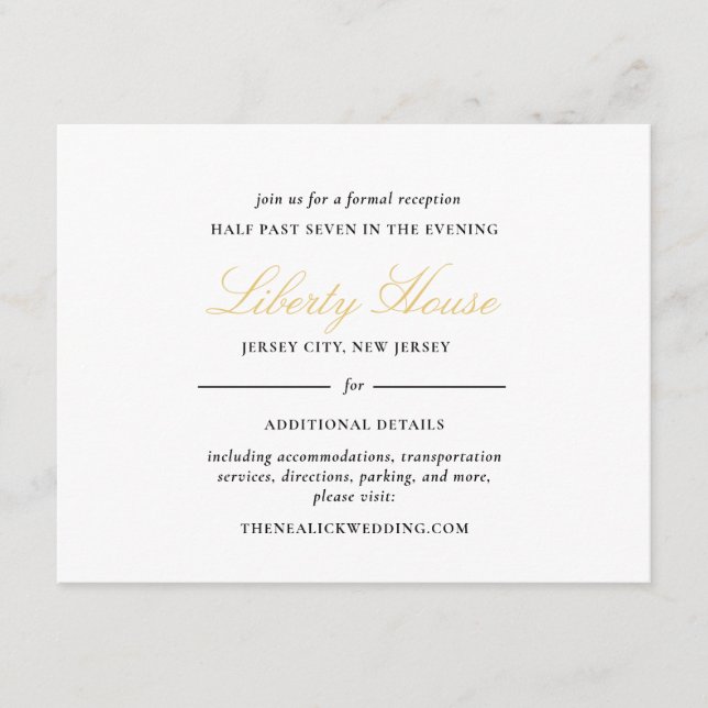 Carte D'accompagnement Lace noire et or Elégante Réception Script (Devant)