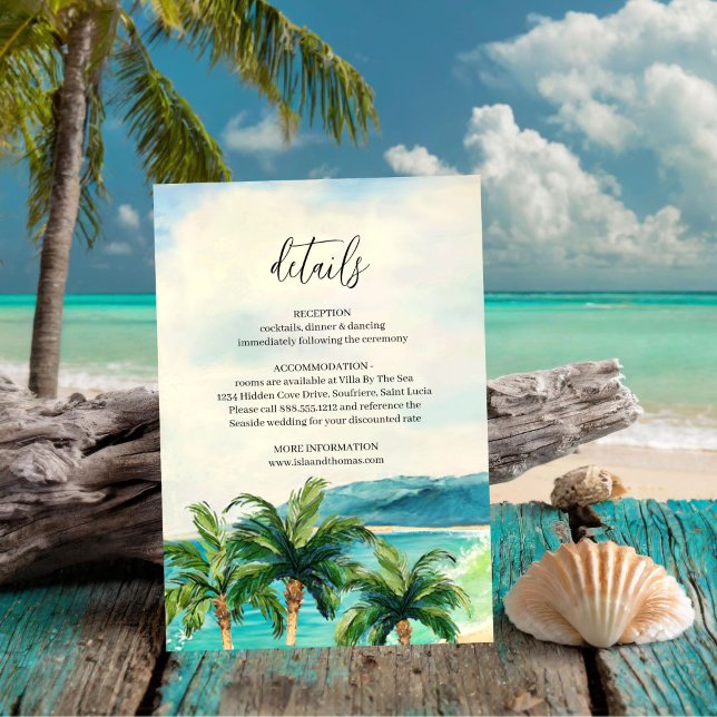 Carte D'accompagnement Lagon de plage tropical | Détails du Mariage Palm  (Créateur téléchargé)