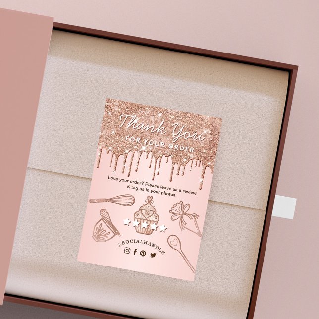 Carte D'accompagnement Laisser Un Avis Rose Gold Rose Drives Cupakes Boul (Créateur téléchargé)
