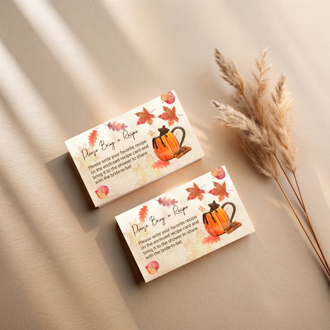 Carte D'accompagnement L'amour brasse automne nuptiale douche (Love is brewing fall autumn bridal shower enclosure cards pumpkin mug maple leaves recipe card)