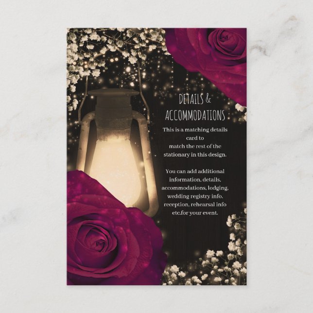 Carte D'accompagnement Lanterne de lueur rustique Magenta Rose Détails Ma (Devant)