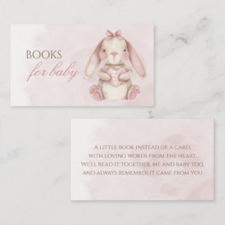 Carte D'accompagnement Lapin doux aquarelle livres roses pour bébé