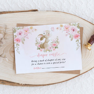 Carte D'accompagnement Lapin, Papillon, Fleurs Roses, Tirage au Sort de C