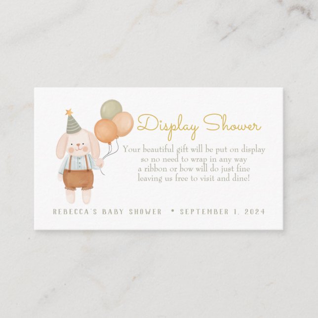 Carte D'accompagnement Lapin rose avec Balons Affichage Douche (Devant)