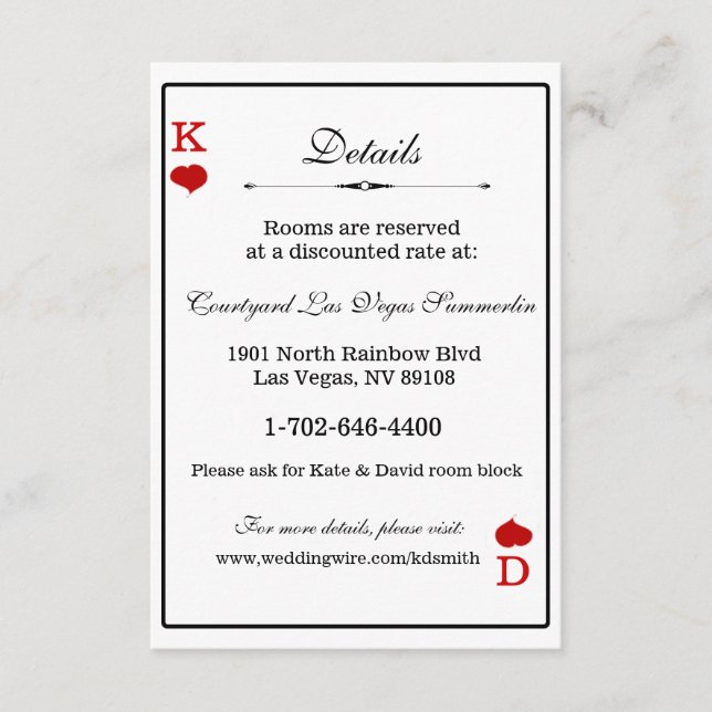 Carte D'accompagnement Las Vegas Casino Moderne Chic Informations Mariage (Devant)