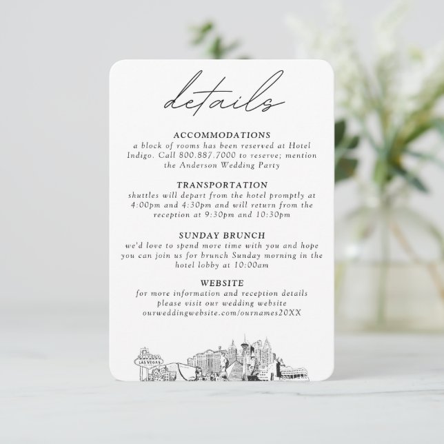 Carte D'accompagnement Las Vegas Mariage Petits détails verticaux (Debout devant)