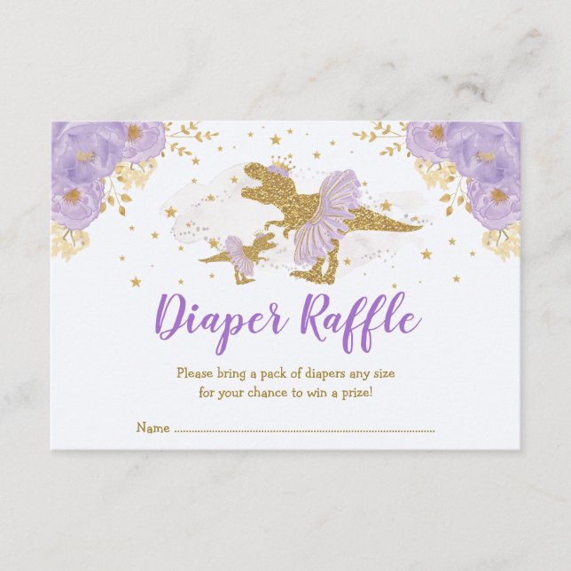 Carte D'accompagnement Lavande Dinosaure Or Ballerina Déchets Raffle (Devant)