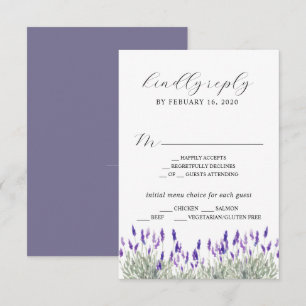Carte D'accompagnement Lavande verte Lilac Purple Lila Wedding RSVP E