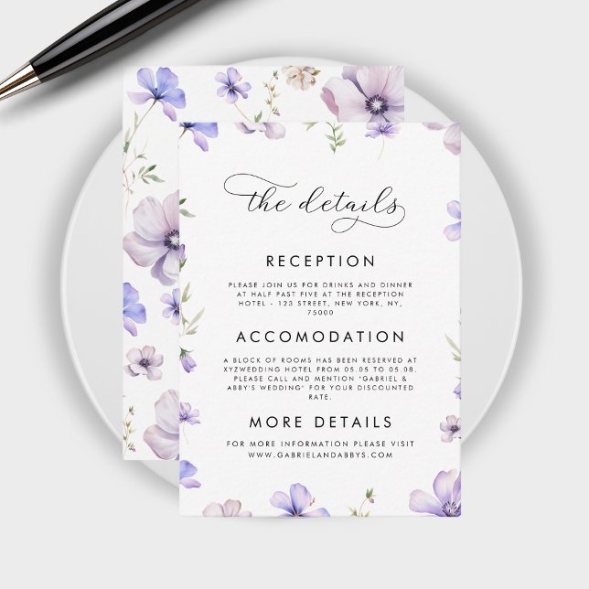 Carte D'accompagnement Lavande Violet Violet Floral Détails du Mariage (Créateur téléchargé)