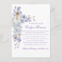 Lavender Floral Cross Baptism Prayer Card