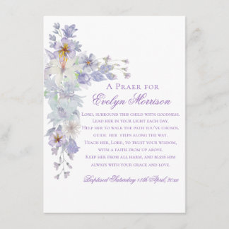 Carte D'accompagnement Lavender Floral Cross Baptism Prayer Card