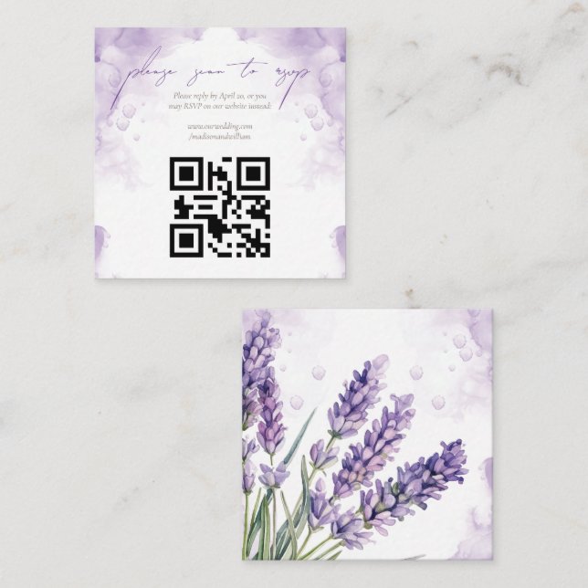 Carte D'accompagnement Lavender Garden Wedding QR Code Rsvp (Devant / Derrière)