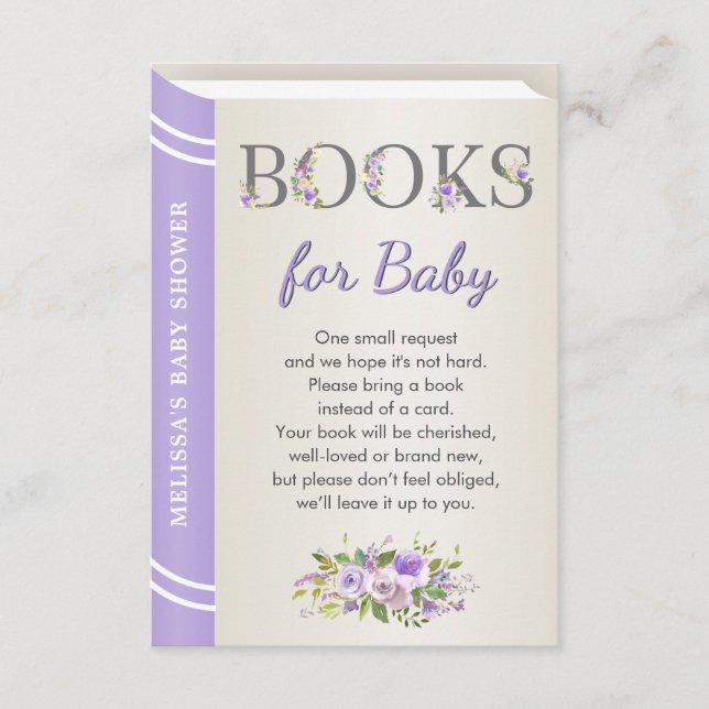 Carte D'accompagnement Lavender Library Baby shower Sprinkle Book Request (Devant)