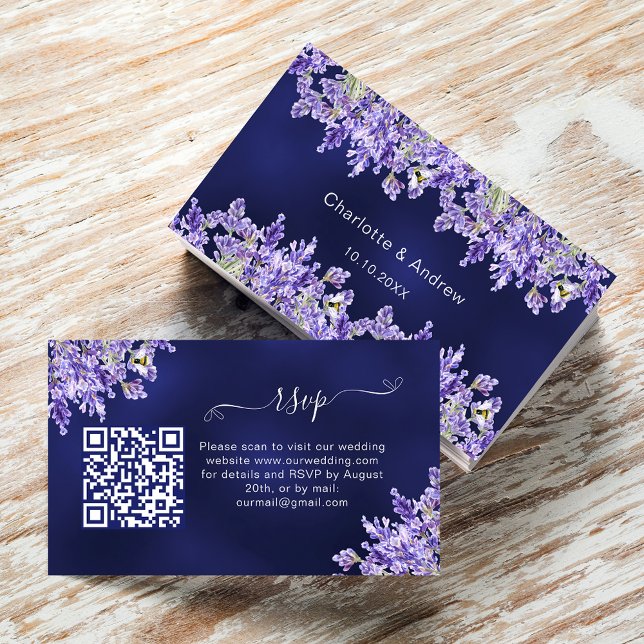 Carte D'accompagnement Lavender marine bleu site mariage QR code RSVP (Créateur téléchargé)