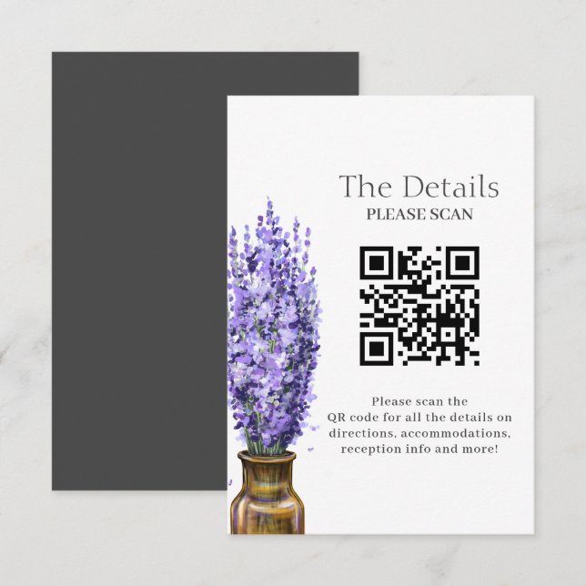 Carte D'accompagnement Lavender Moderne Floral Mariage QR Détails du code (Devant / Derrière)