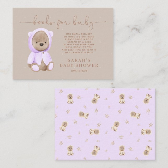 Carte D'accompagnement Lavender Teddy Bear Baby shower Demande de carnet (Devant / Derrière)