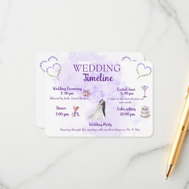 Carte D'accompagnement Lavender Wedding Timeline Enclosure Card (Devant/Arrière en situation)