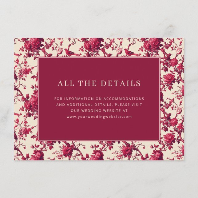Carte D'accompagnement Lavish Crimson Blooms Wedding (Devant)