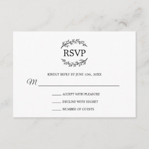 Carte D'accompagnement Le blanc noir chic s'embranche le monogramme RSVP