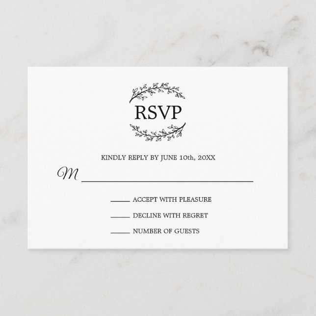 Carte D'accompagnement Le blanc noir chic s'embranche le monogramme RSVP (Devant)