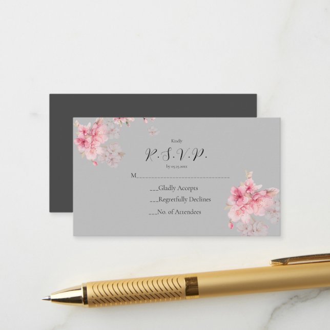Carte D'accompagnement Le chic sakura rose fleurit sur un gris (Devant/Arrière en situation)