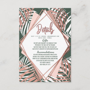 Carte D'accompagnement Le palmier tropical d'or de rose vert laisse des
