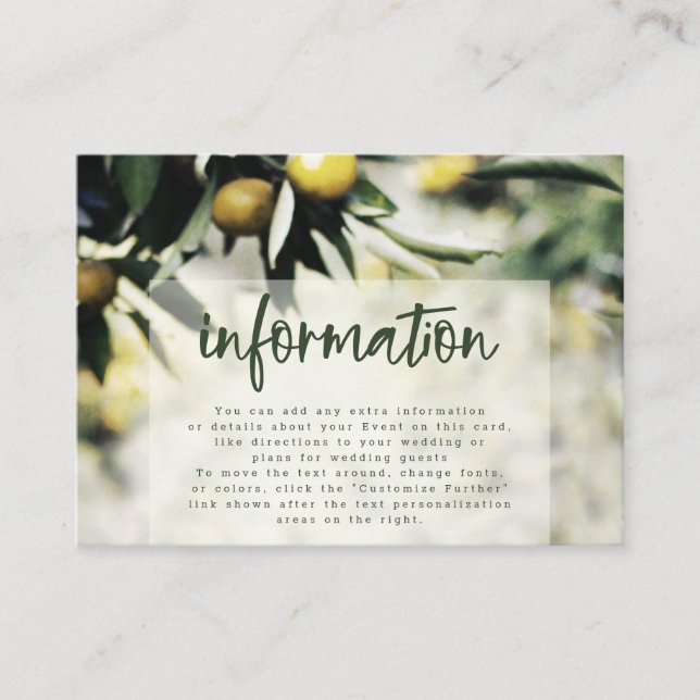 Carte D'accompagnement Lemon Grove | Informations modernes sur le Mariage (Devant)