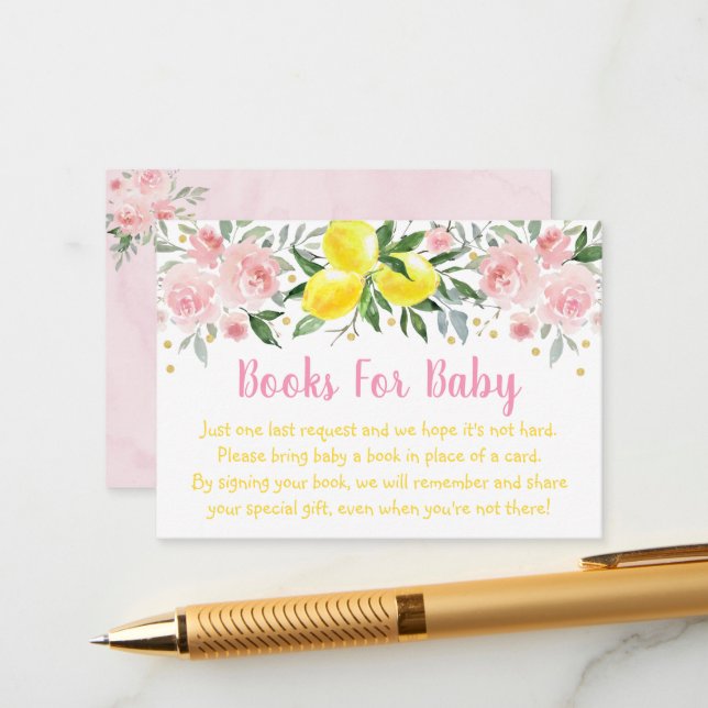 Carte D'accompagnement Lemonade Pink Gold Floral Baby shower Demande de r (Devant/Arrière en situation)