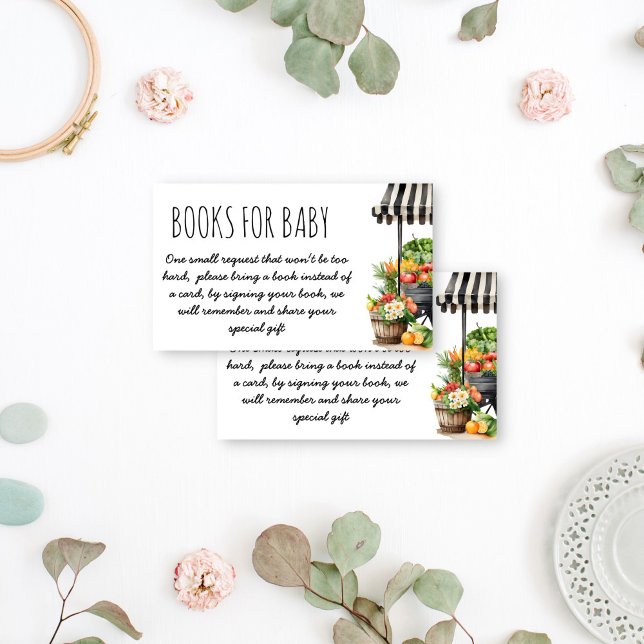 Carte D'accompagnement Les agriculteurs locaux commercialisent des livres (Locally grown farmers market fresh produce baby shower books for baby enclosure card book request )