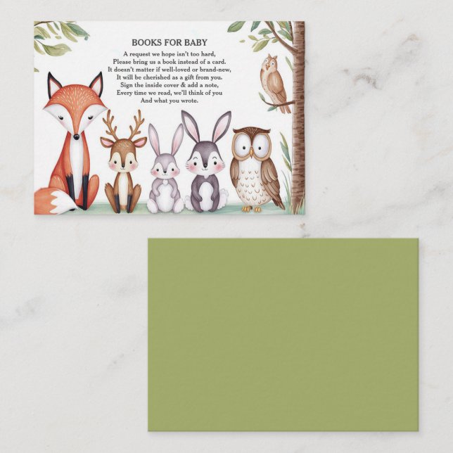 Carte D'accompagnement Les animaux des bois Baby shower mignon (Devant / Derrière)
