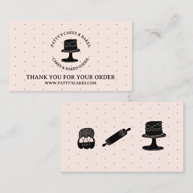 Carte D'accompagnement Les ustensiles de Baker Merci noir rose (Devant / Derrière)