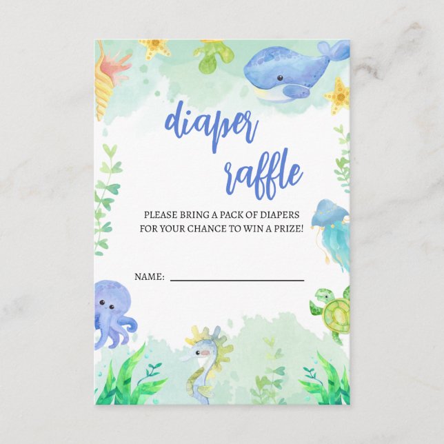 Carte D'accompagnement L'été sous la mer Baby shower de la couche Raffle (Devant)