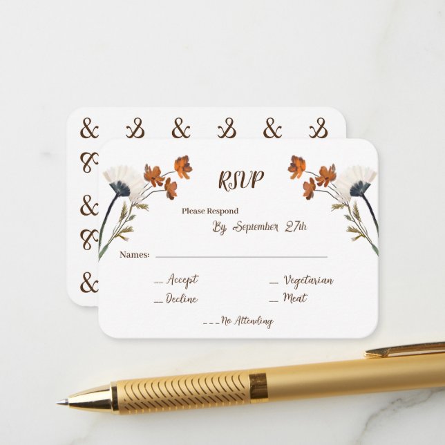Carte D'accompagnement Lettre Fleur sauvage du printemps Mariage Arrière  (Devant/Arrière en situation)