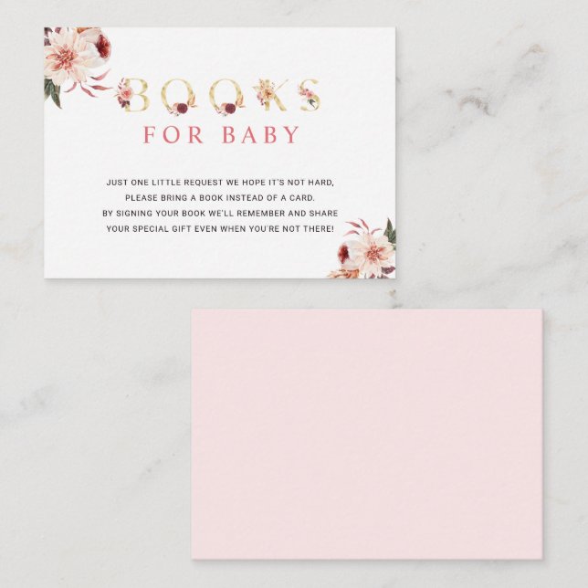 Carte D'accompagnement Lettre or florale Livres élégants pour bébé (Devant / Derrière)