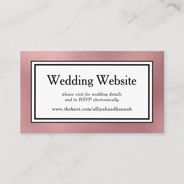 Carte D'accompagnement LGBTQ Rose Gold Moderne Mariage Site Web Enfermé (Devant)