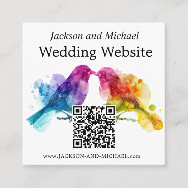 Carte D'accompagnement LGBTQ+ Site mariage Rainbow Lovebirds (Devant)