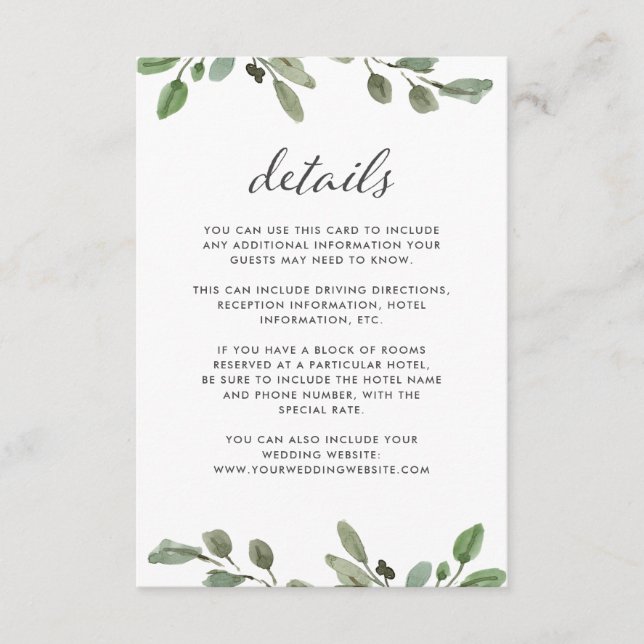 Carte D'accompagnement Liage minimal | Détails du client mariage (Devant)