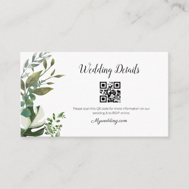 Carte D'accompagnement LIFY Botanical Eucalyptus Feuille QR Code Mariage (Devant)