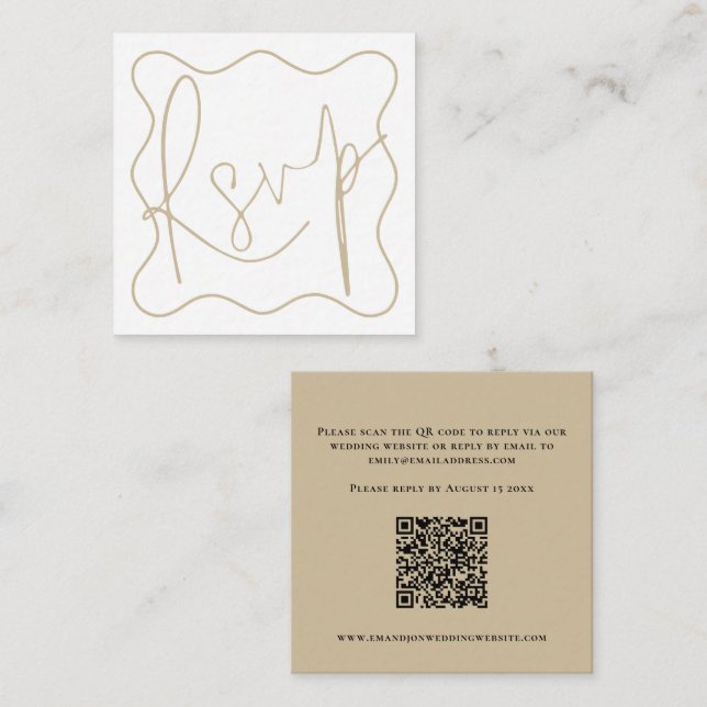 Carte D'accompagnement Ligne Gold Wavy Bordure Script QR Code Mariage RSV (Devant / Derrière)