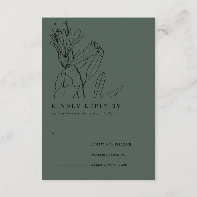CARTE D'ACCOMPAGNEMENT LIGNE VERTE BOUTEILLE DESSIN MARIAGE FLORAL RSVP (Devant)