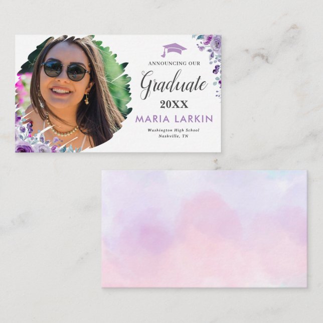 Carte D'accompagnement Lilac Floral Graduation Photo (Devant / Derrière)