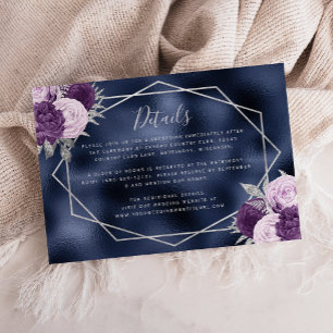 Carte D'accompagnement Lilac Floral Silver Navy Blue Foil Détails du Mari