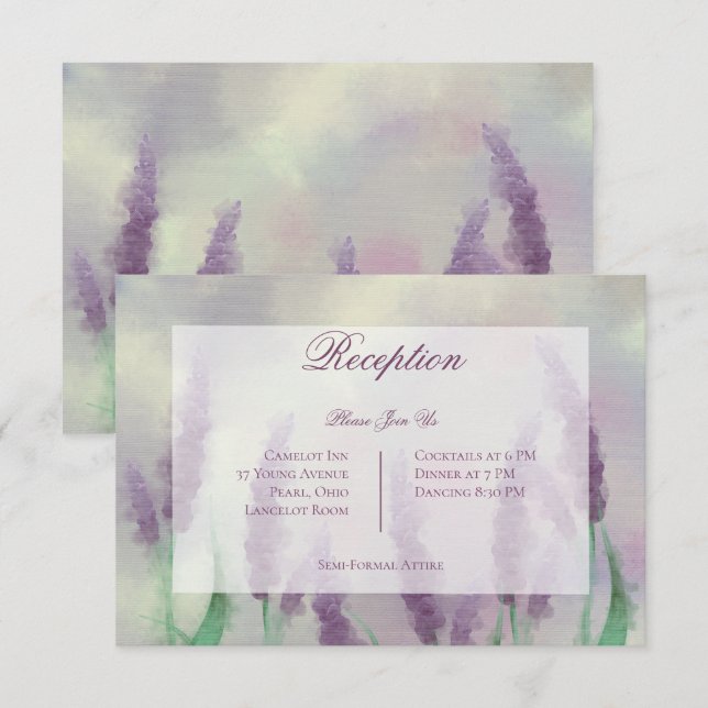 Carte D'accompagnement Lilac Flower Field Réception de mariage moderne (Devant / Derrière)